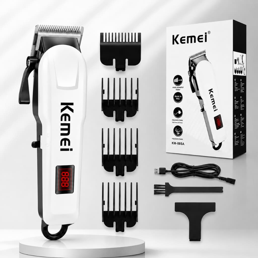 Máquina Cortar Cabelo Kemei Profissional S/fio Recarregável Cor Branca Km-809A