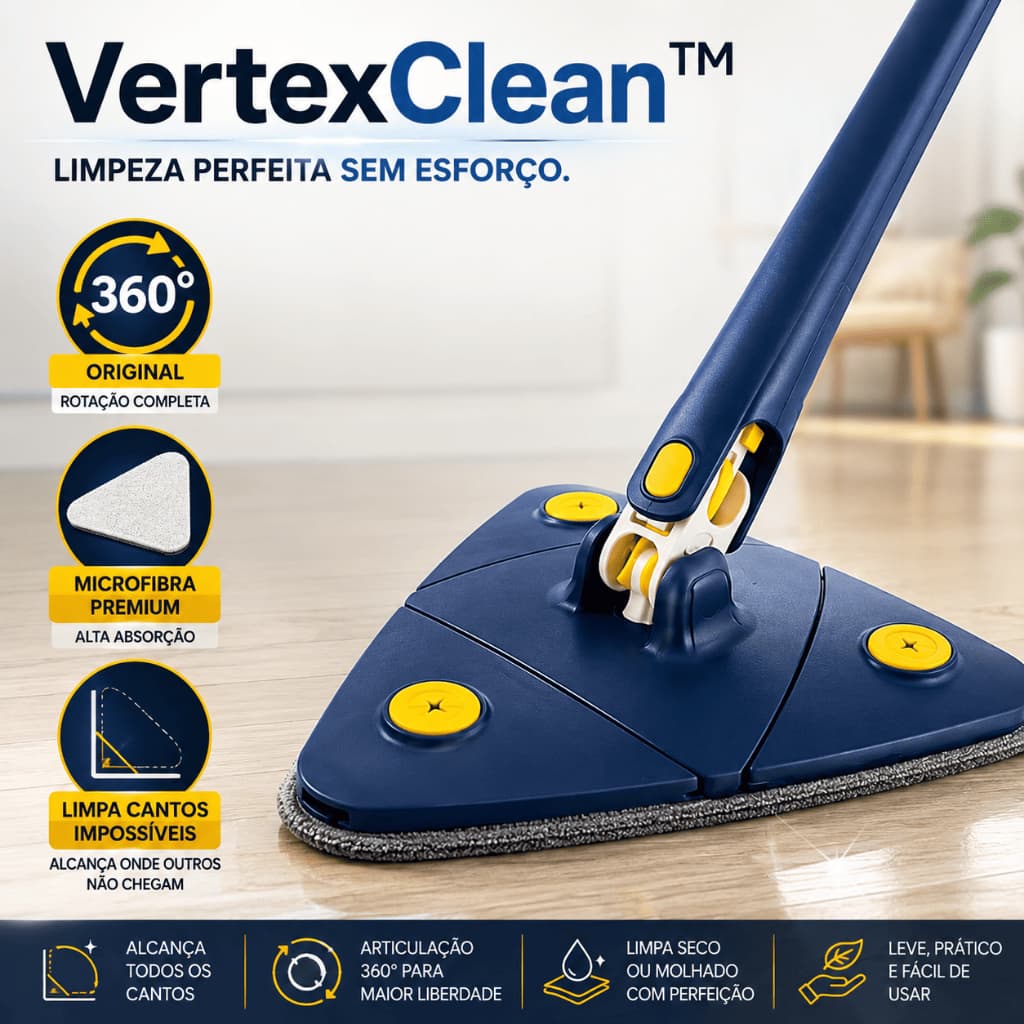 Mop De Limpeza 360° Triangular Giratório Com Microfibra Limpa Cantos E Rodapés