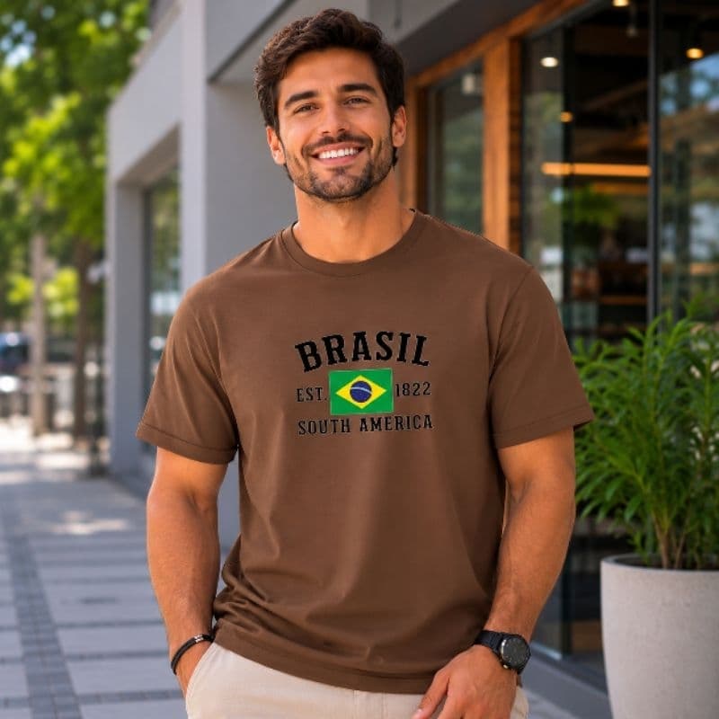 Camiseta Brasil 100% Algodão Oversized Masculina Feminina Unissex Plus Size G1 G2 G3 Camisa Casual Streetwear Presente