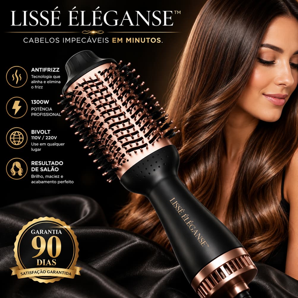 Escova Secadora Profissional 1300W Bivolt Escova Alisadora Modeladora Anti Frizz Cabelos Lisos e Brilhantes