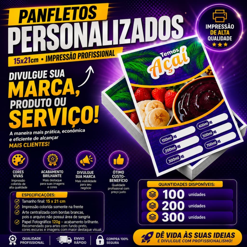 Panfletos Personalizados 15x21 cm | Impressão Só Frente | Escolha Papel e Quantidade