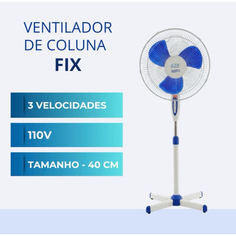 Ventilador Coluna 40cm Fix Branco 45W Silencioso Oscilante