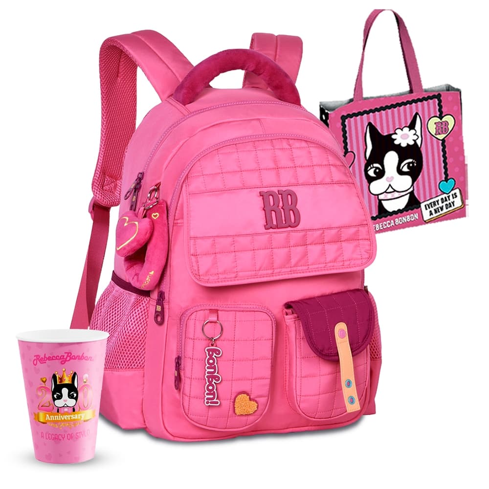 Mochilas Rebecca Bonbon RB Costas Juvenil Meninas Chaveiro Adolescente Voltas as Aulas Escolar 2026