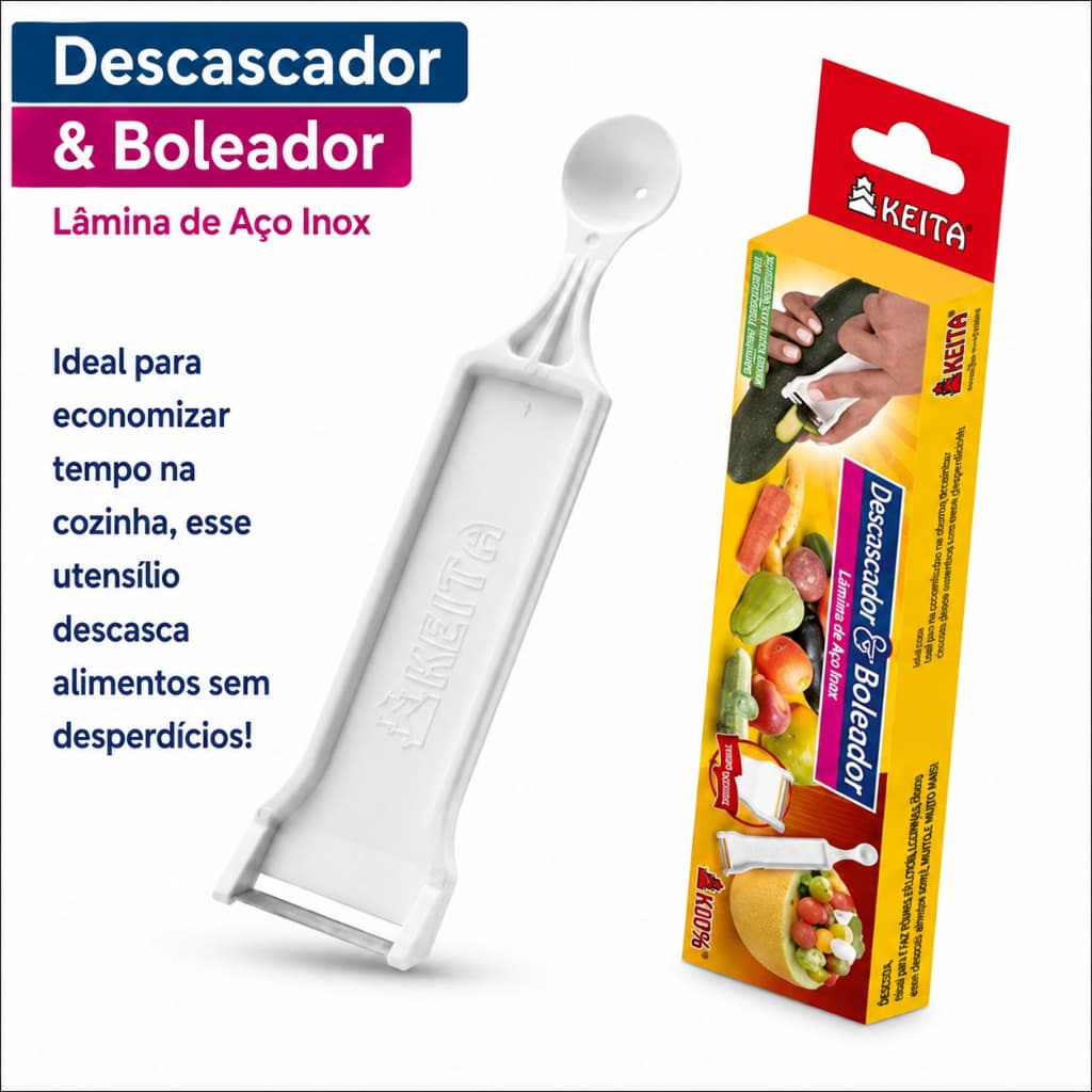 Kit 1/2/3 Descascador Boleador Legumes Frutas 2 em 1 Keita Cozinha Prático Funcional