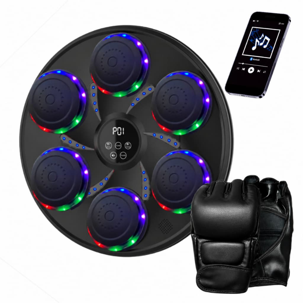 Máquina De Boxe Musical Acende No Ritmo Da Música Com Luva Bluetooth Recarregável Com Cabo