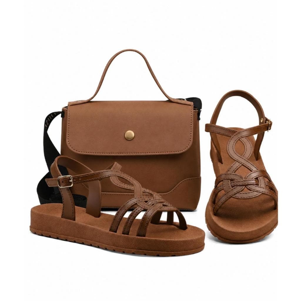Kit Sandália Feminina Confortavel com Bolsa Luxo de Brinde