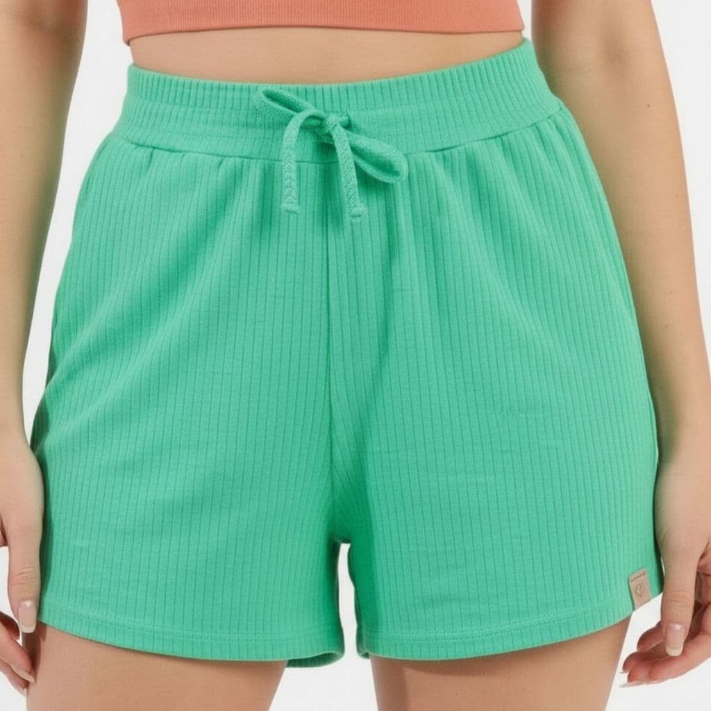 Short Feminino Canelado Cintura Alta Casual Cores Tendências Confortável