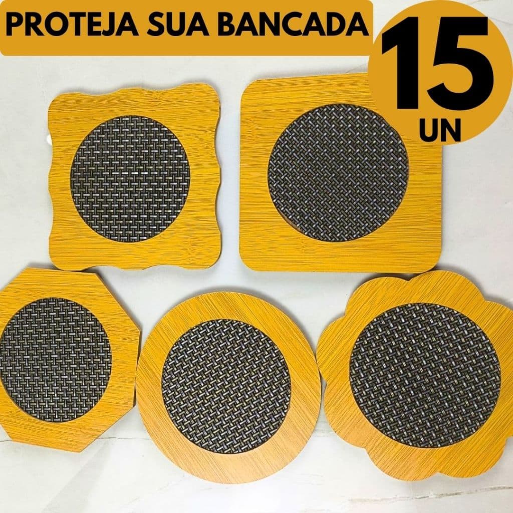 Descanso de Panela MDF Antiderrapante 14,5cm 15/12/9/6 Un Evita Manchas e Queimaduras Mesa Casa