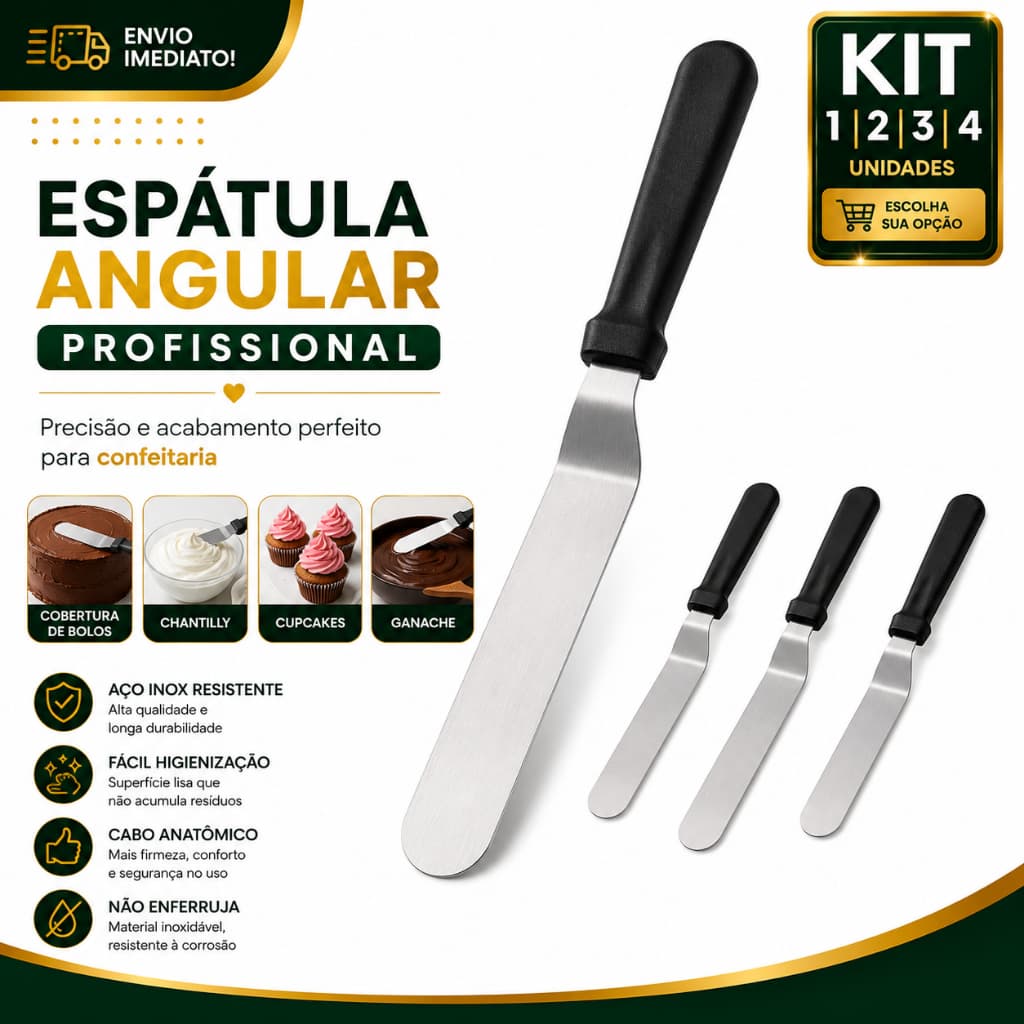 Espátulas Angulares 32cm 1/2/3/4 Profissionais Confeitaria Aço Inox Espalhar Chantilly Ganache Bolo Cupcake