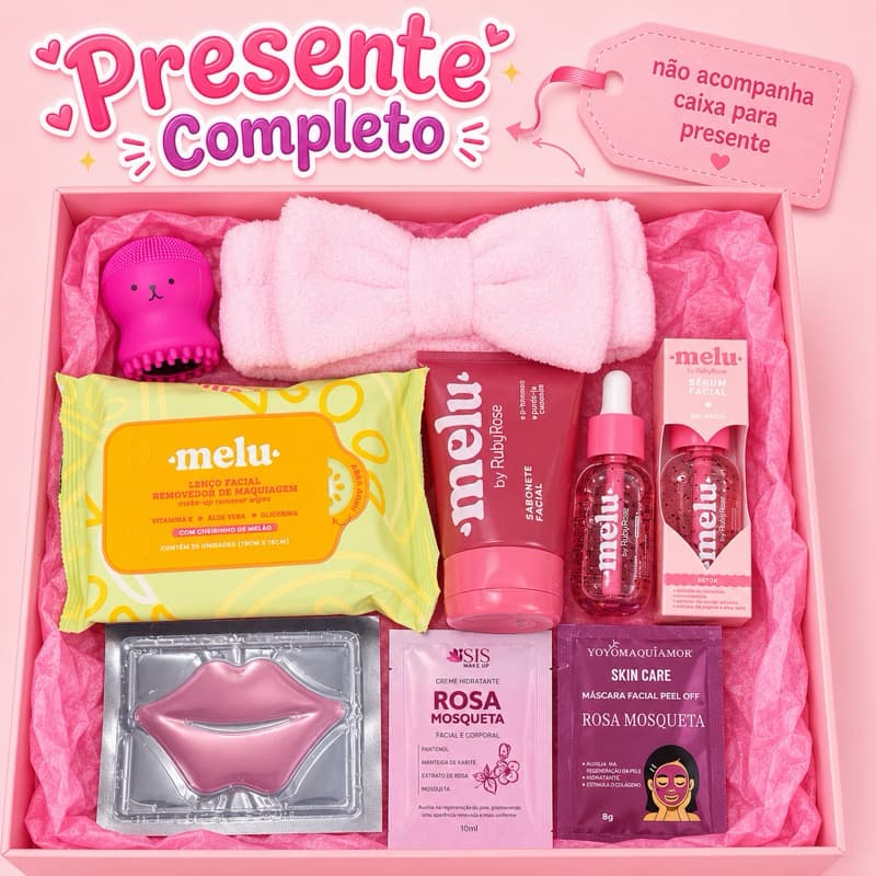 Kit Spa Infantil Menina Completo Melu 8 Itens Sérum Facial Sabonete Facial Máscara Labial Tiara Fofa Presente