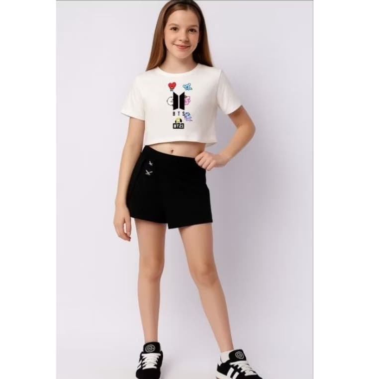 Camiseta cropped BTS infantil e juvenil menina