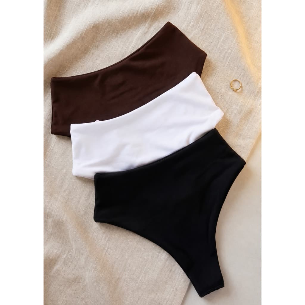 Kit com 3 Calcinhas de Biquíni Hot Pants Semi Fio Cintura Alta Ray Cipry Confortável Moda Praia