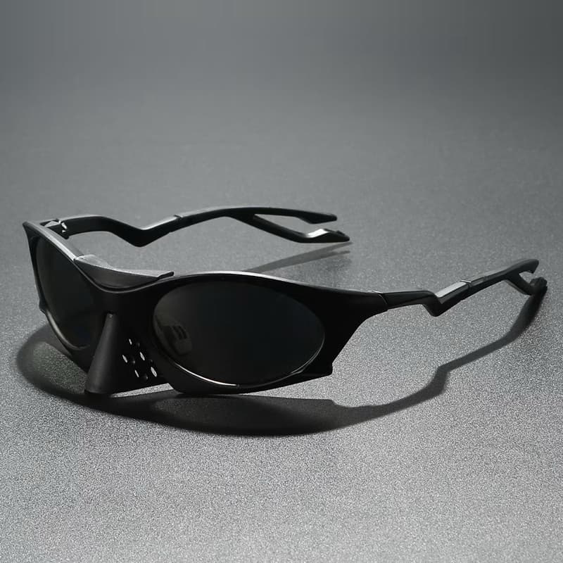 Óculos de Sol Futurista Y2K Preto, Modelo Oval Esportivo Cyberpunk, Proteção UV Unissex