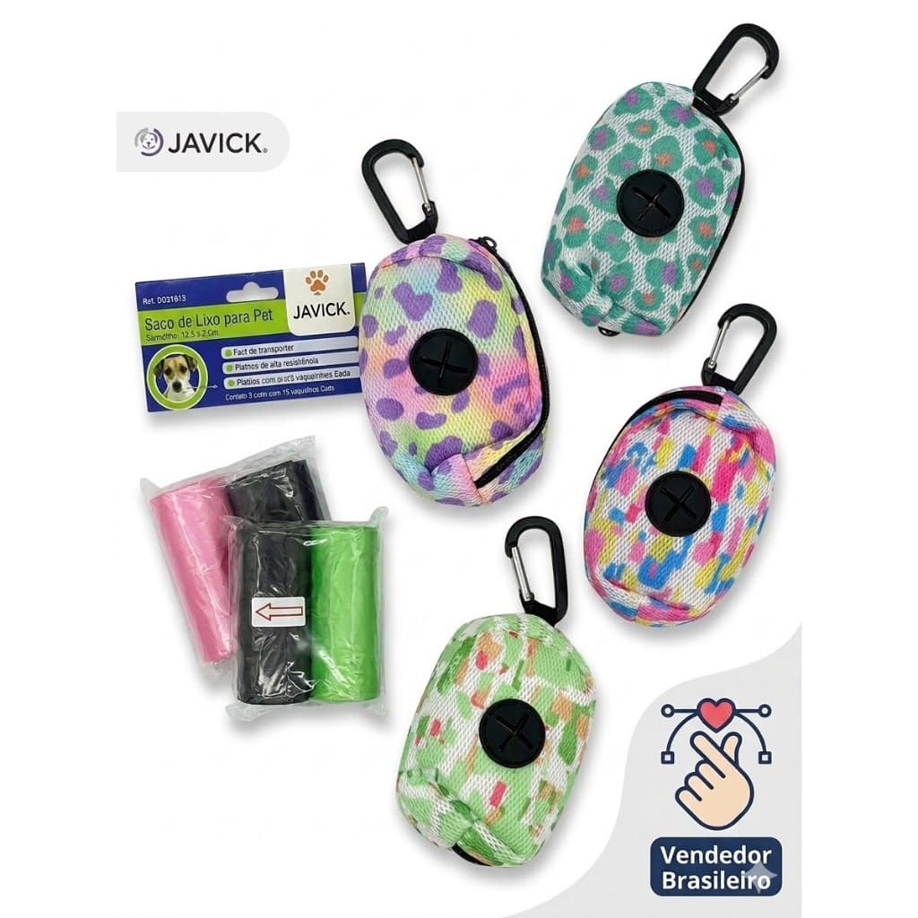 Kit Passeio Pet 1 Porta Saquinho Higiênico + 45 Saquinhos Coletor De Fezes Cão