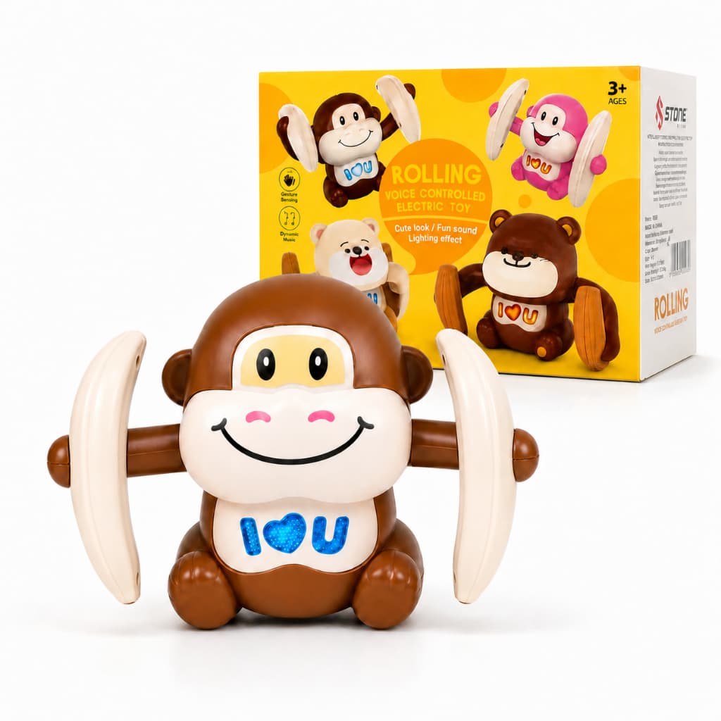 Brinquedo Macaco Urso Gira e Pula Eletrônico Com Musica E Luzes Infantíl Dançante