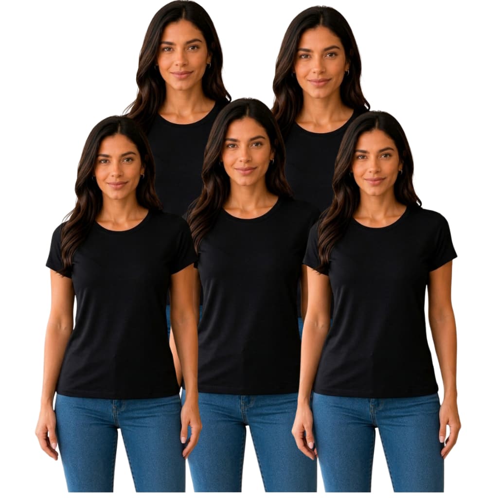 Combo Com 5 Blusas Femininas 97%Viscose3%elastando Leve Confortável Dia a Dia