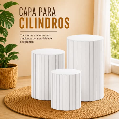 Trio de Capas de Cilindros de Tecido com Elástico Modelo Ripado para Decoração de Festa Veste Fácil