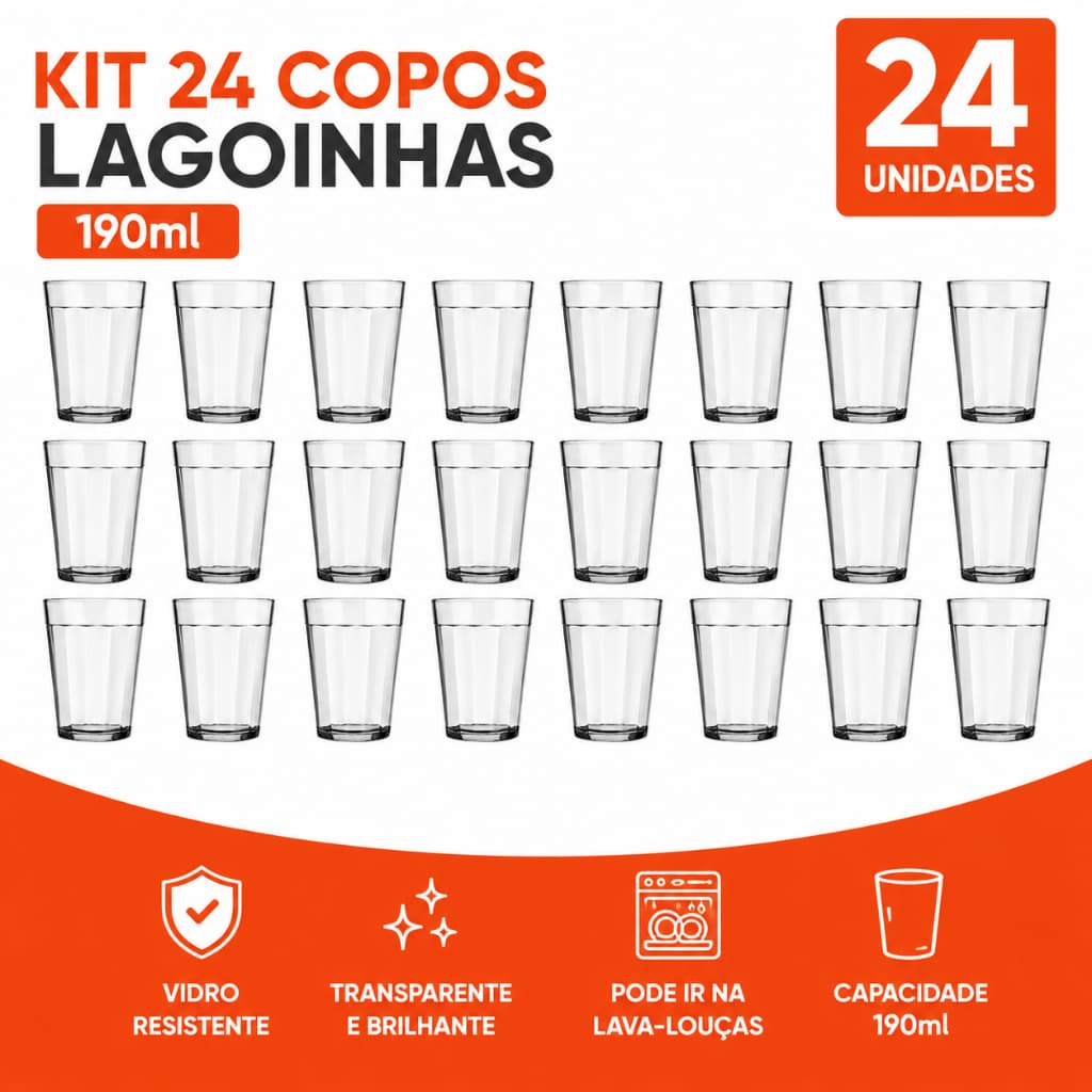 Copo Americano 190ml Kit 24 Unid Copo De Vidro Lagoinha Copo De Cerveja De Vidro 190ml Kit 24 Unid