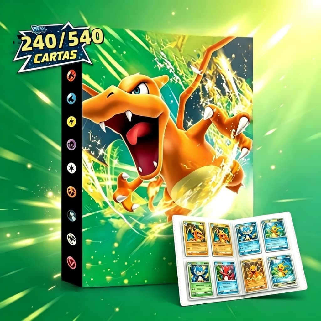 Pasta Porta Cartas Pokémon Charizard 240 Cartas Álbum Colecionável Impermeável Presente