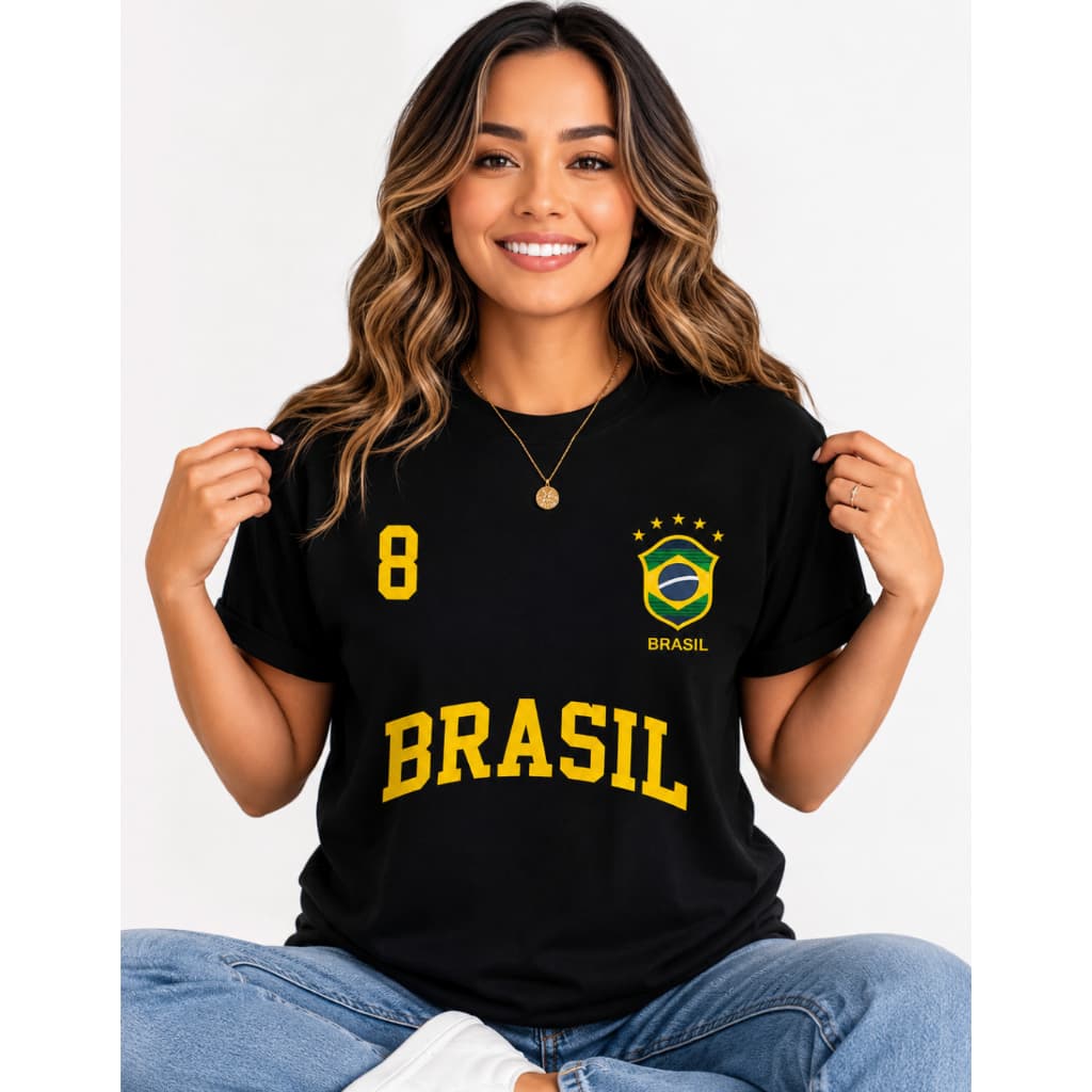 Camiseta Feminina Estampa Brasil Hexa 100% Algodão Premium T-Shirt Casual Manga Curta Envio Imediato