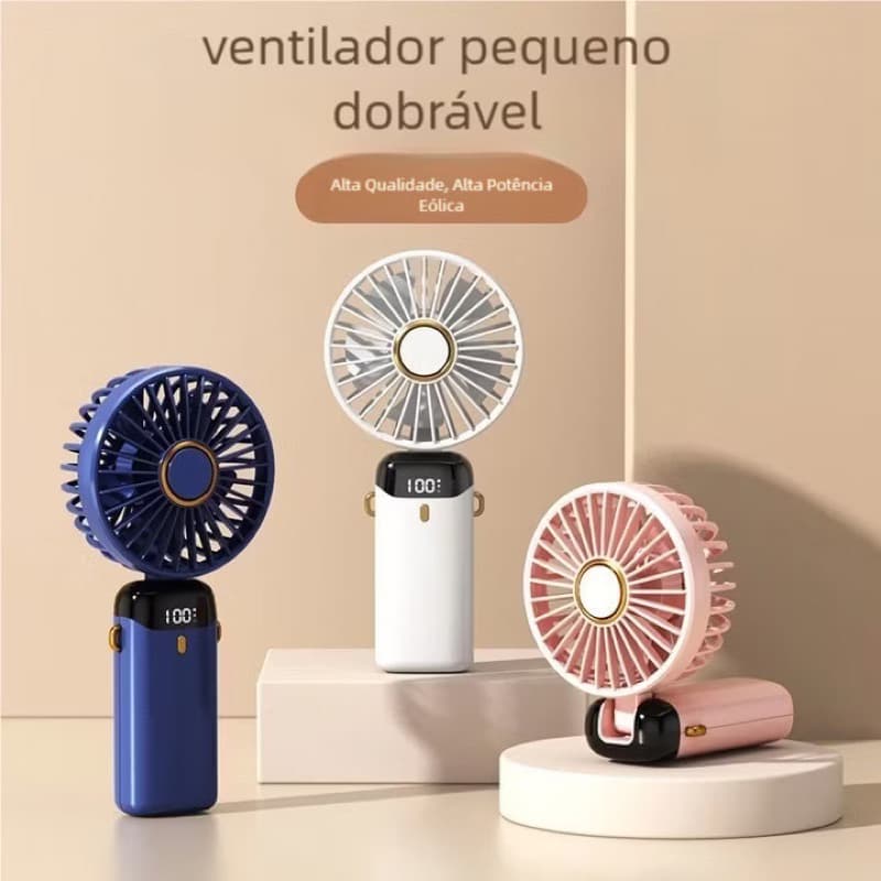 Mini Ventilador Portátil Dobrável USB com Display Digital e 5 Velocidades