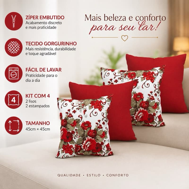 KIT COM 4 CAPAS PARA ALMOFADAS DECORATIVAS 45X45CM