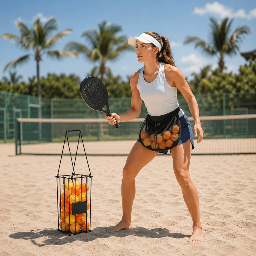 Bolsa Pochete Bag para Bolinhas Bolas + Cesto Bola Beach Tennis Aramado Treino Esporte Tênis