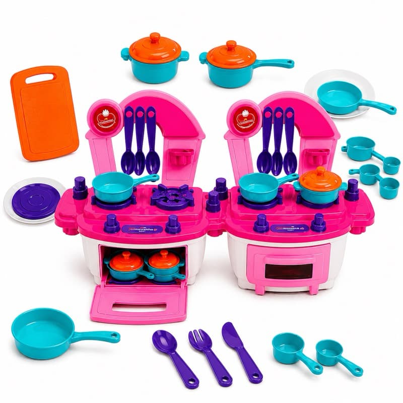 Kit 10 Peças Cozinha Brinquedo Infantil Faz de Conta com Panelinhas Fogão Forno Xícaras e Acessórios
