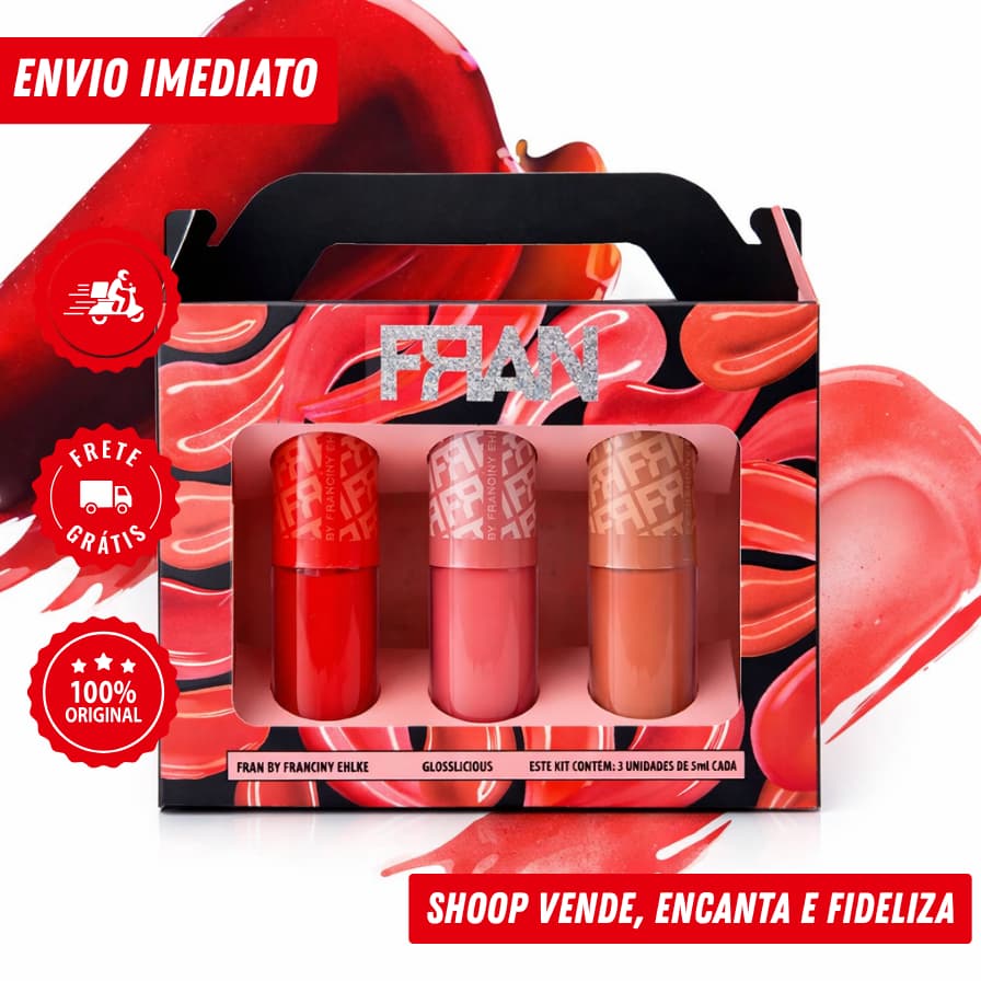 Glosslicious by Fran | Gloss Labial Efeito Vinílico e Ultra Brilho 3D Com 3 Unidades