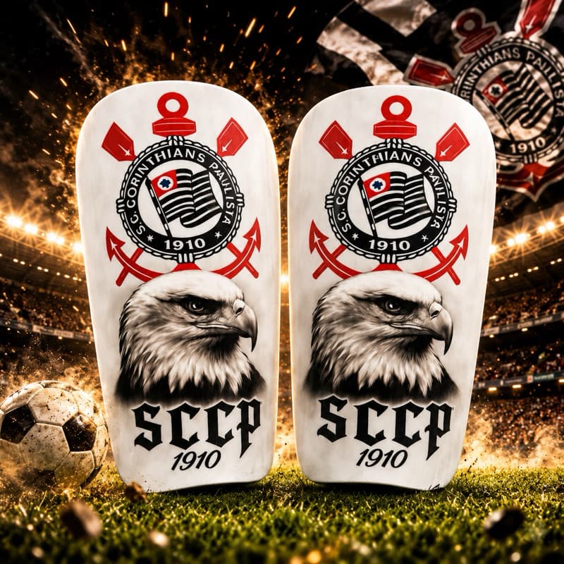 Caneleira Personalizada futebol Futsal Timão com Gavião