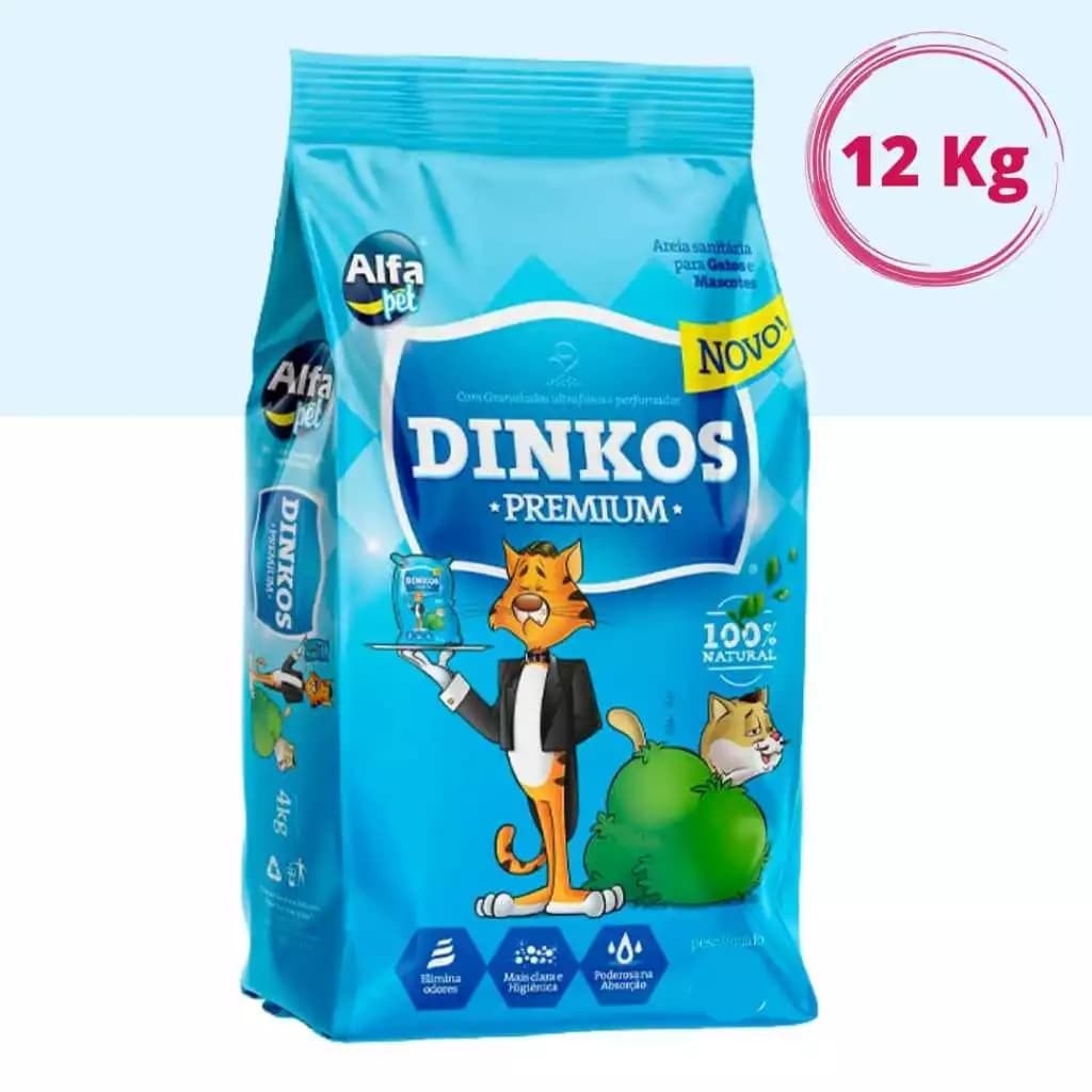 Areia Drinkos 12kg Sanitária Higiênica Para Gatos Anti Odor Dinkos Com Perfume Pacote de 12kg