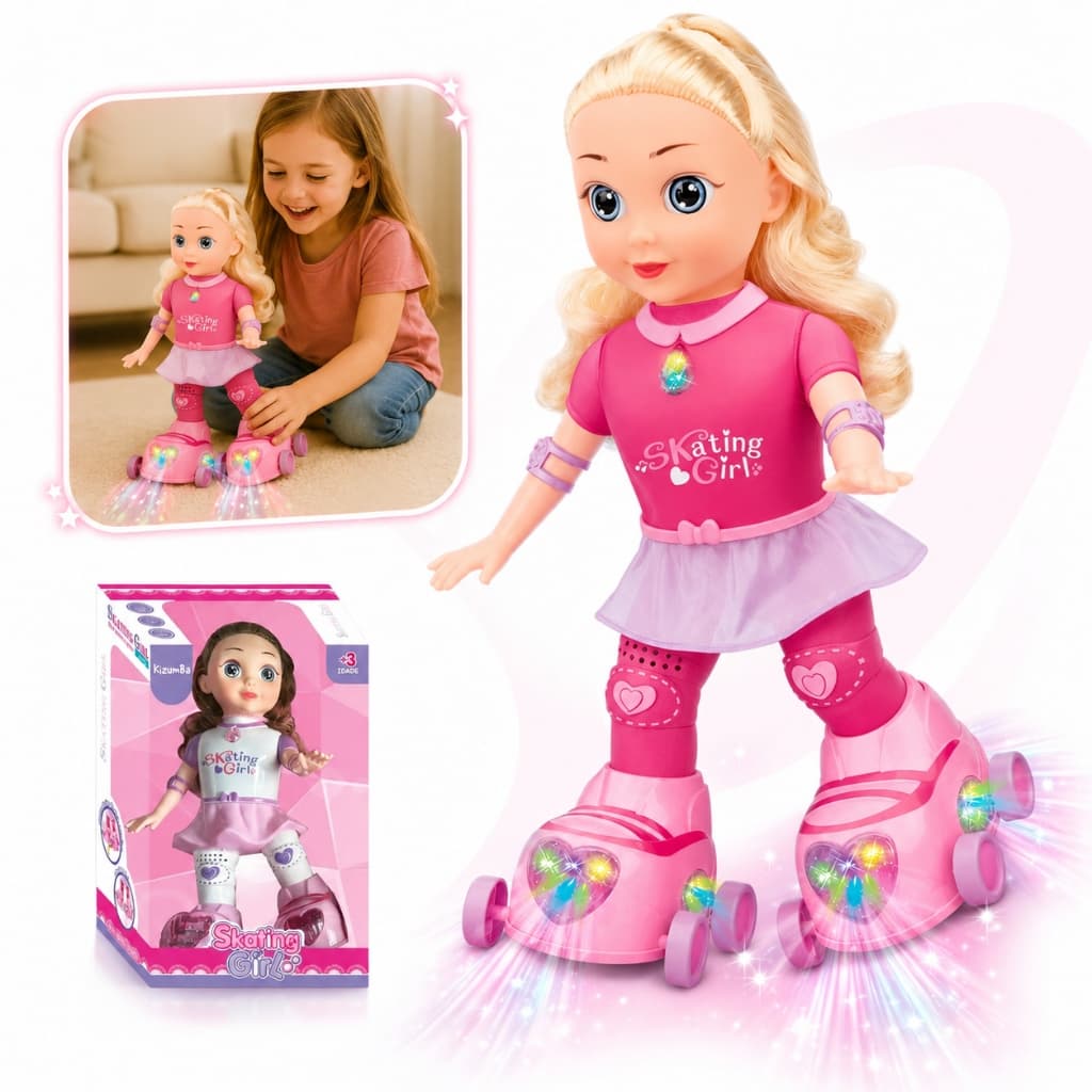 Boneca Patinadora Luz Led Anda Canta Dança Skating Girl Patins Luzes Criança Infantil Menina Kizumba