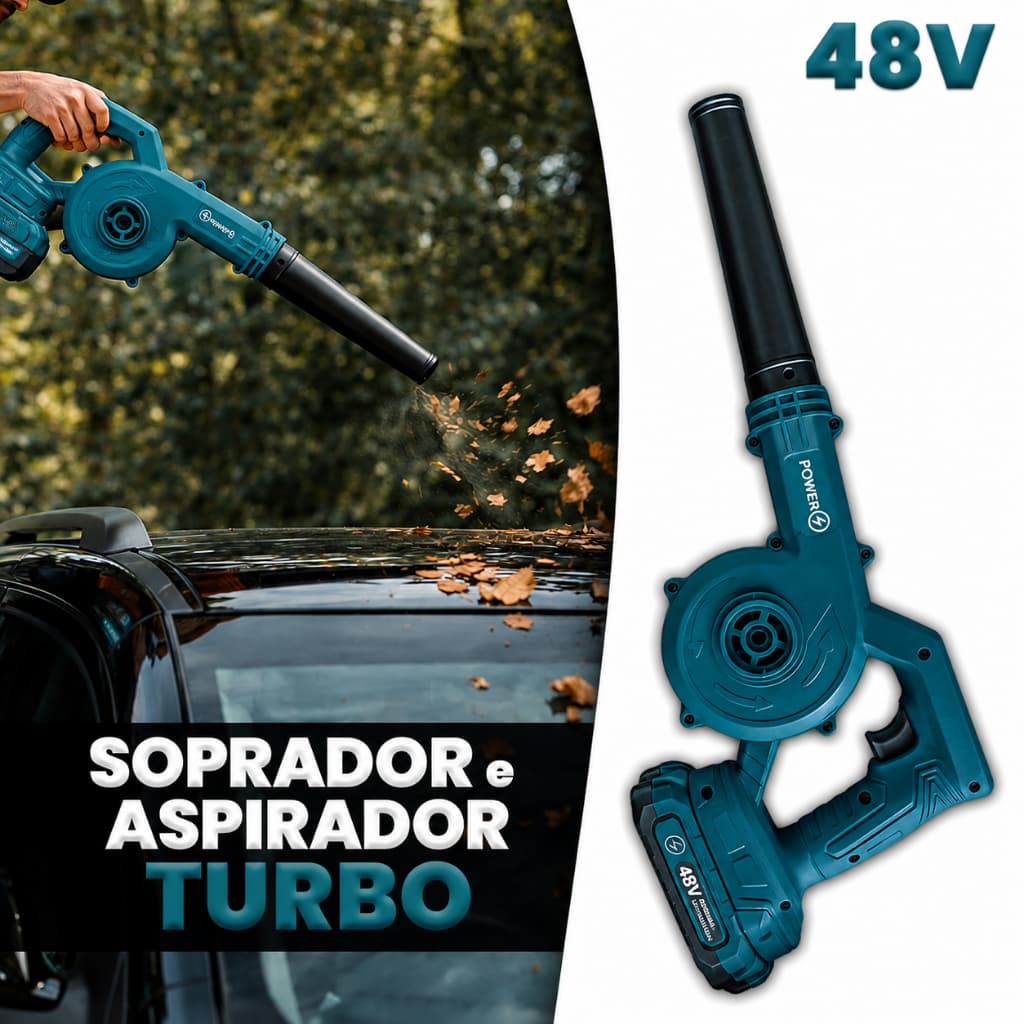 Soprador De Folhas Turbo Elétrico 2 Baterias 48V Bivolt Aspirador