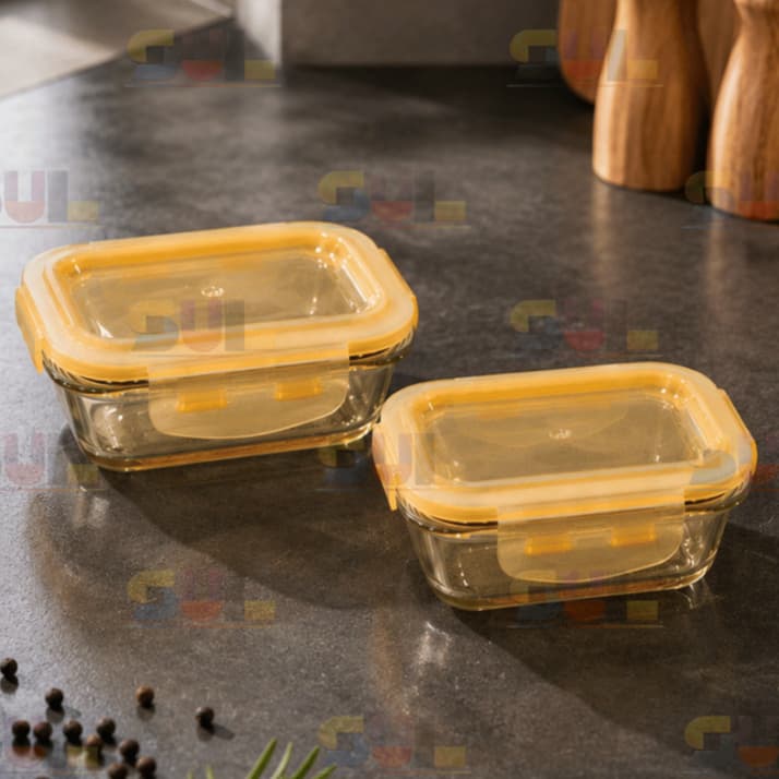 Kit 2 Potes Herméticos Vidro Âmbar 370ml Retangular com Tampa - Organizador Cozinha