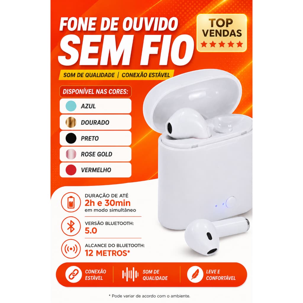 Fone De Ouvido Bluetooth 5.0 Vinik Easy W1+ Tws True Wireless recarregavel, com case, Varias cores