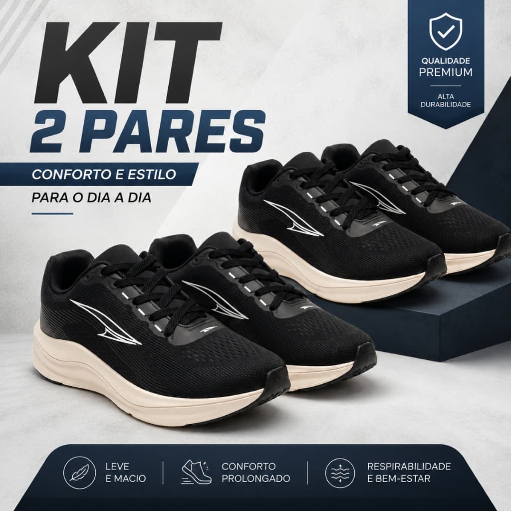 Kit 2 Pares Tênis Unissex Alta Performance Esporte Academia Casual Amortecimento