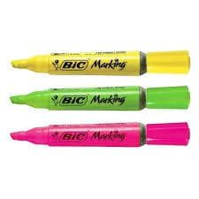 Kit Marcador de Texto BIC Marking Rosa Verde e Amarelo 3 Cores