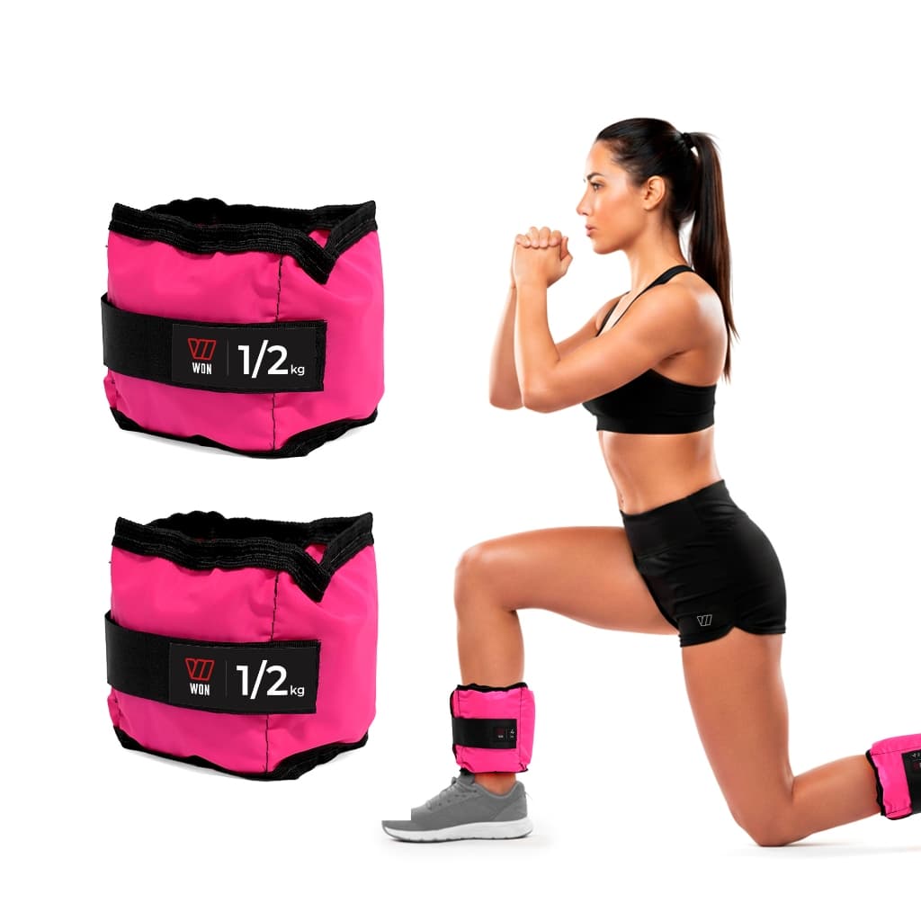 Par Caneleira de Peso 0,5 Kg WON Tornozeleira Rosa Academia Treino em Casa Musculação Fitness Gym