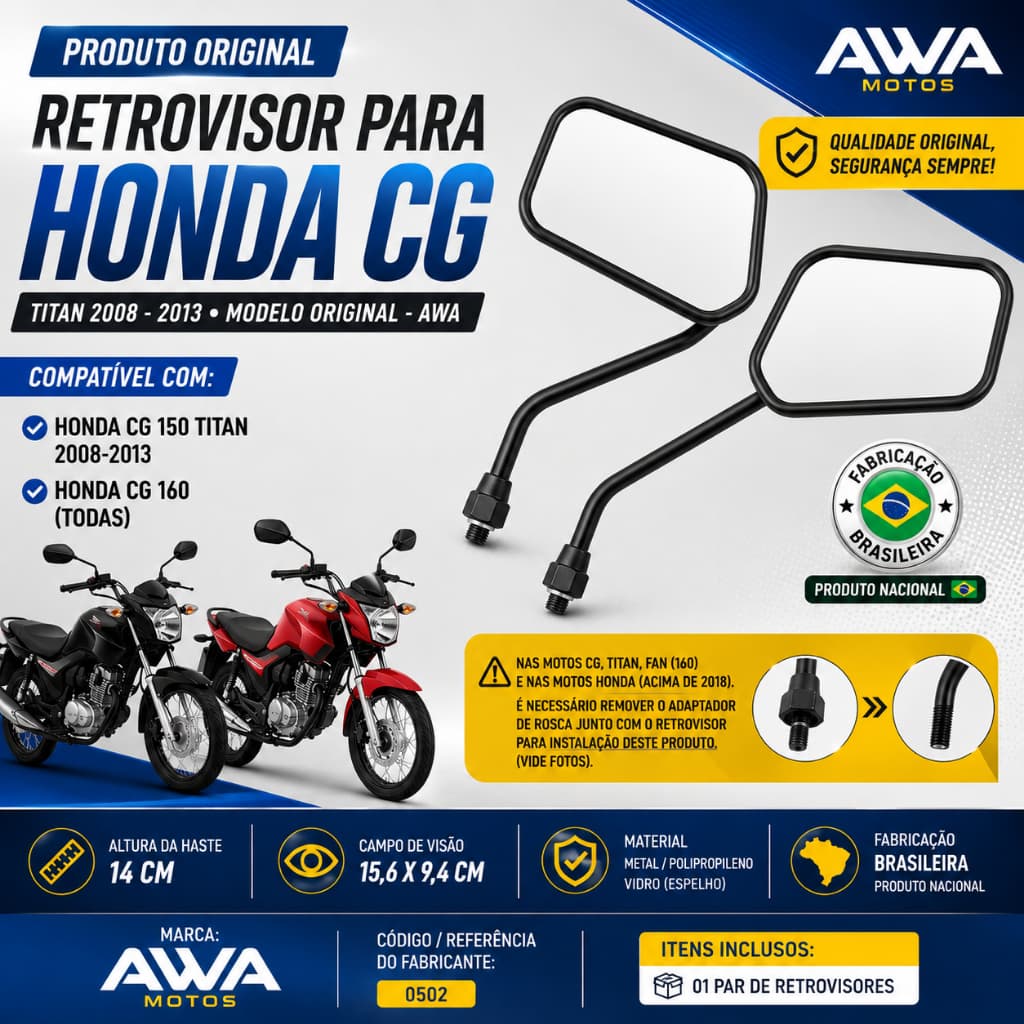 Par Retrovisor Cg Titan 150/160 Motoboy Moto Fan Ks Es