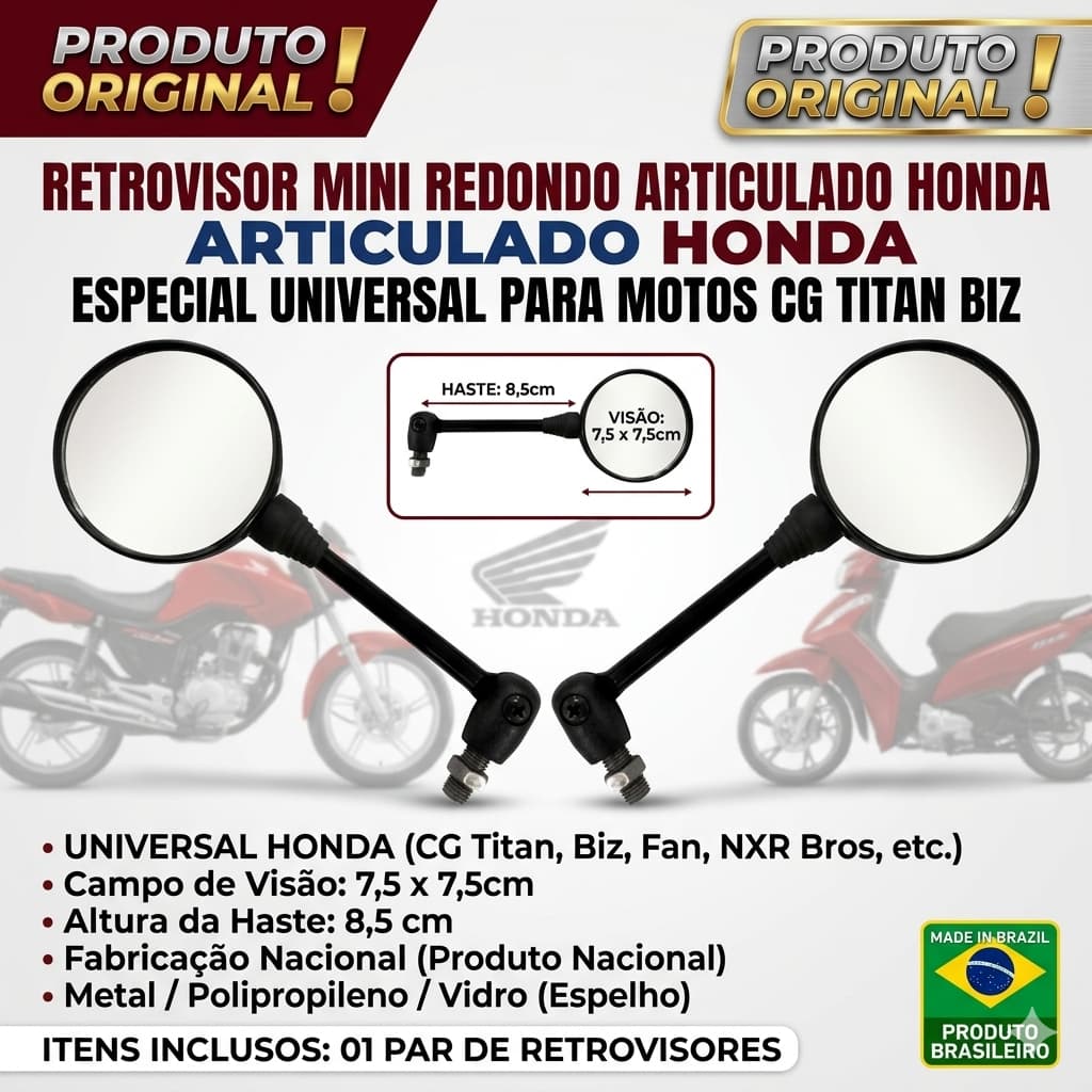 Espelho Retrovisor Redondo Mini Articulado Universal Par  Motos Honda Cg Titan Biz