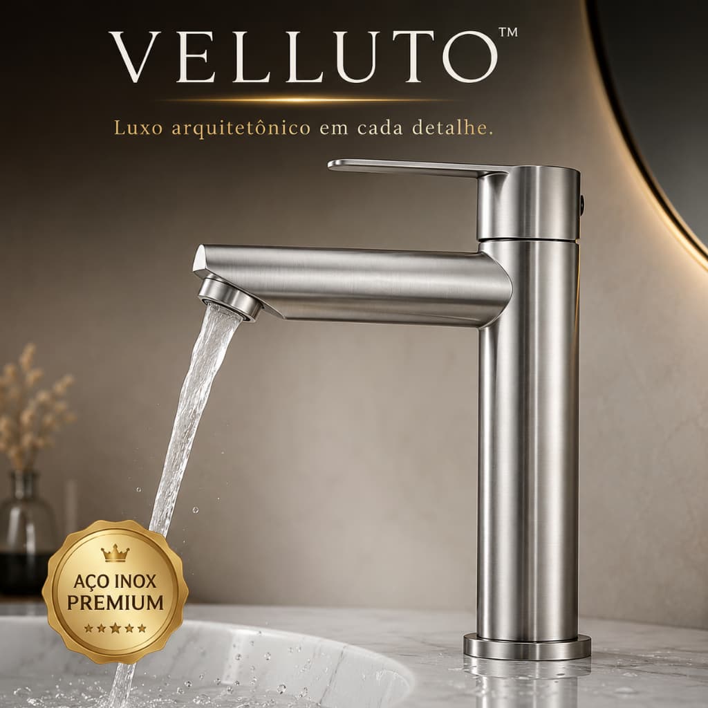 Torneira Banheiro Inox Escovada Moderna Para Lavatório Mesa Design Luxo Premium
