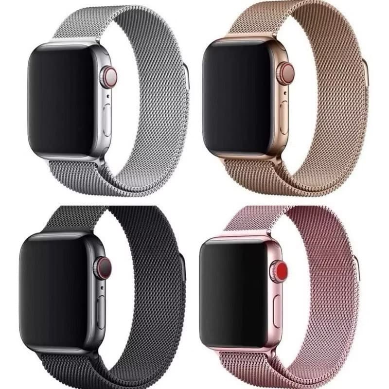 Pulseira de Metal Milanese para Apple Watch com Fechamento Magnético. Tamanho 42mm, 44mm, 45mm, 49mm.