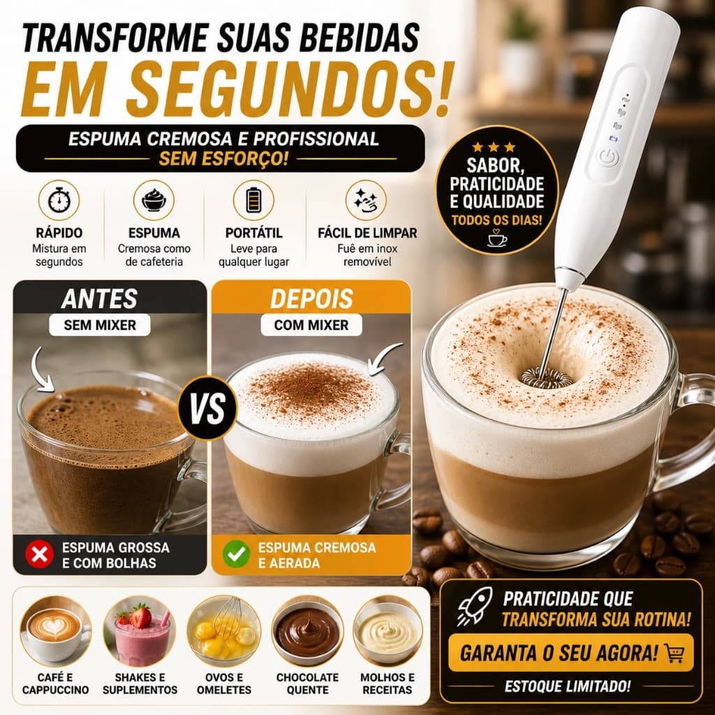 Mini Batedor Mixer Elétrico Portátil USB Para Café Cappuccin
