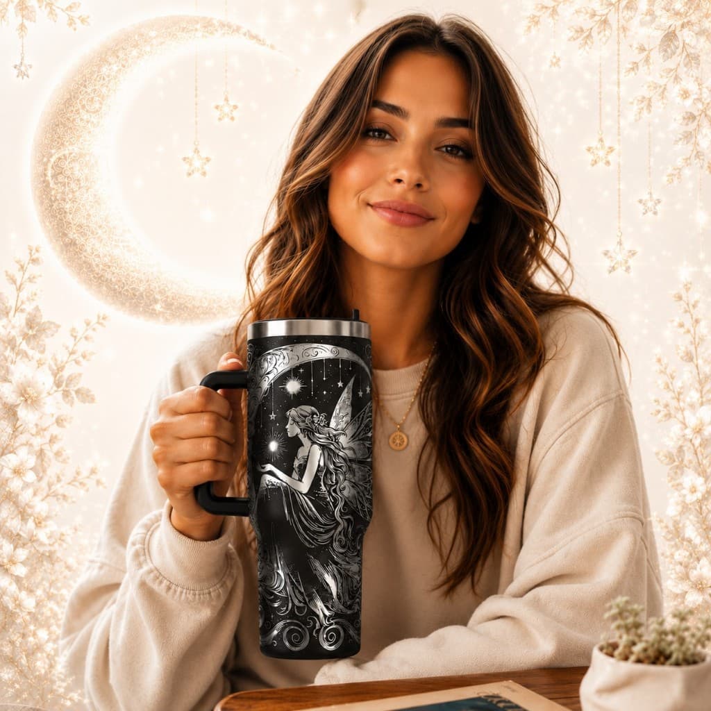 COPO GARRAFA TÉRMICA 1200ML COPÃO COM ARTE A LASER 360 GRAUS TEMA: LUA E FADA  IDÉIAS DE PRESENTE