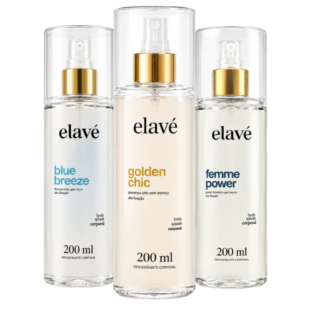 Kit Elavé Body Splash Blue Breeze | Golden Chic | Femme Power 200ml - Inspirado Light Blue | J'Adore | Good Girl