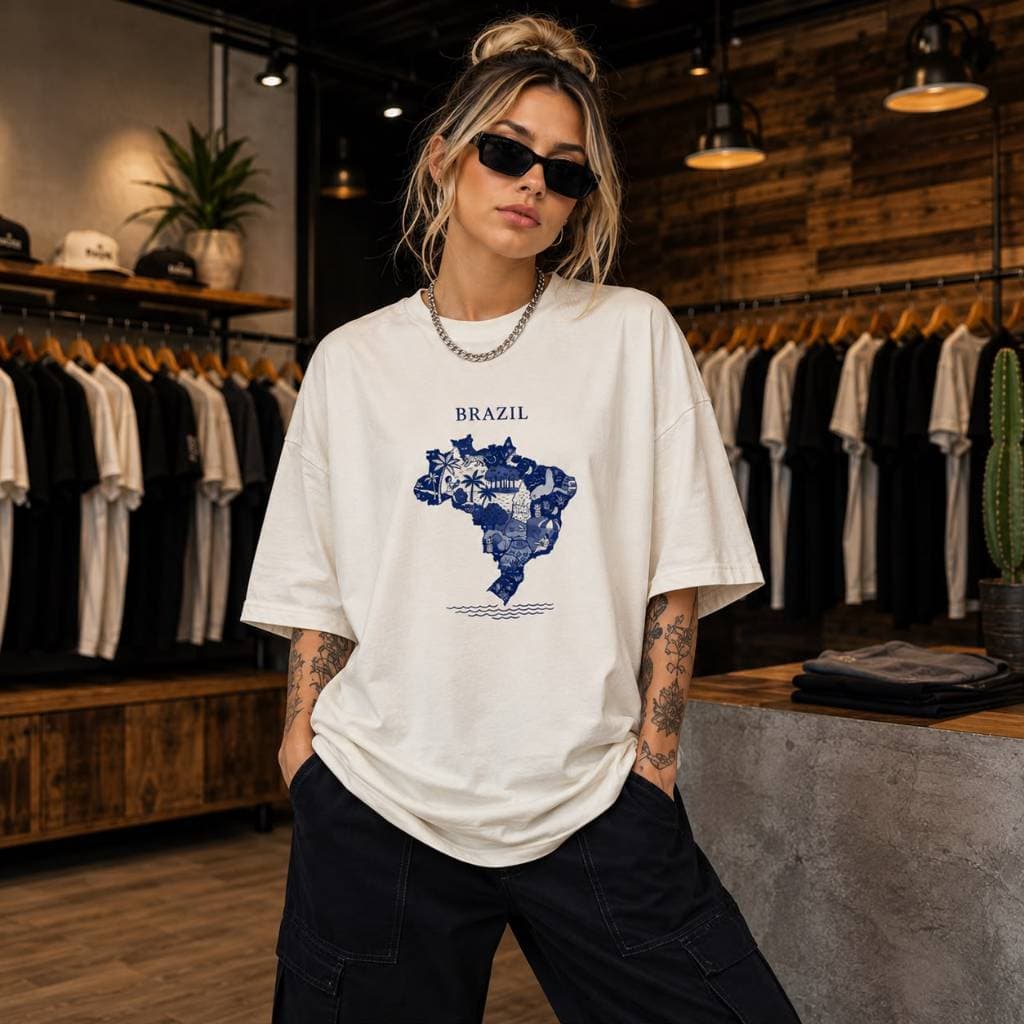 Camiseta Streetwear Brazil 100% algodão premium, modelagem oversized, confortável, estilosa e exclusiva