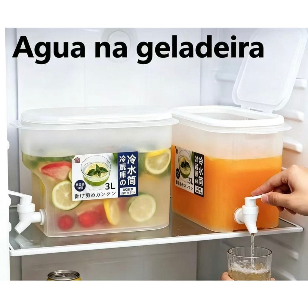 Dispensador de suco de plástico de 3 litros com tampa, próprio para geladeiras, com torneira para diversos sabores de ág