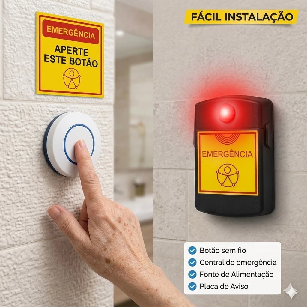 Alarme Campainha de Emergência para Banheiro PNE PCD e Idosos Sem Fio Bivolt PCD - PNE - NBR9050