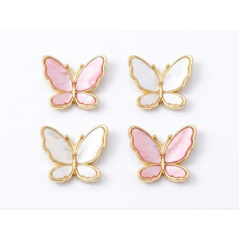 Aplique Borboleta De Metal Dourado Com Fundo Branco e Rosa 2.3x2. 0mm
