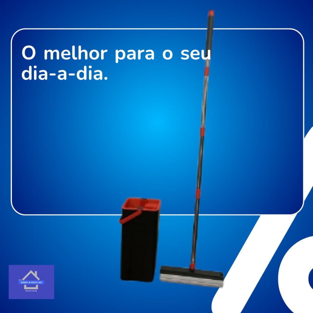 Mop Esponja PVA com Balde e Cabo Inox 125cm Limpeza Prática